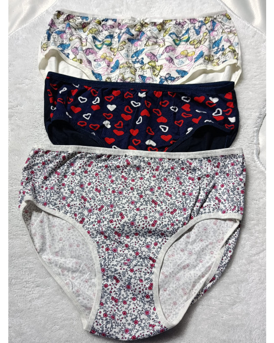 Tutku 3'lü Kadın Desenli Slip – Tek Beden Pamuklu Külot Seti